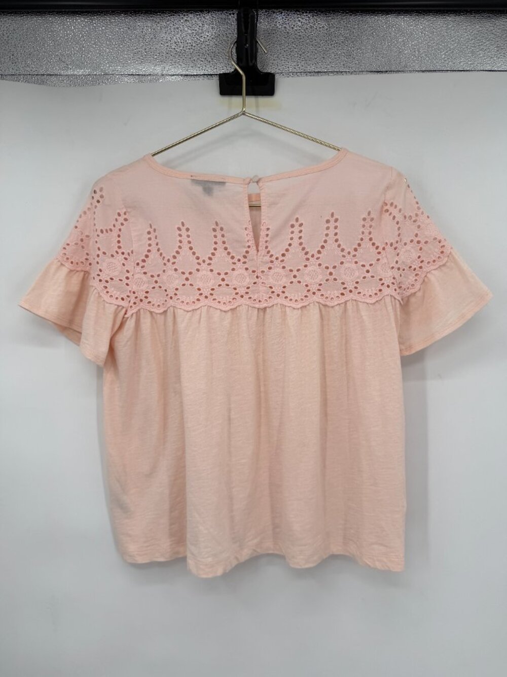 J.Crew Eyelet Yoke Babydoll Top Women’s XS Blush Pink Flutter Sleeve Cottagecore - Picture 2 of 10